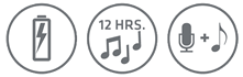 Rechargeable, Playtime 12 Hours, Mic, Music